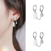 2021 tide cold wind earrings single earrings single earrings female one-piece earring chain 925 sterling silver double earring personality ear buckle
