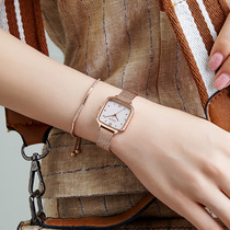 JuLi time watch simple temperament female student retro small square table small lady ins Wind steel strip quartz watch