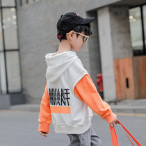 Boy Sweats Spring and Autumn 2021 Spring New Korean version of foreign style childrens hooded base shirt casual boy coat tide