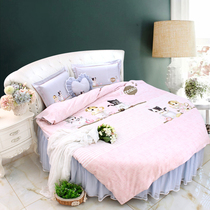 Pink selling cute little lady soft princess room round bed four-piece round bed 4-piece round quilt cover round bed sheet 2m