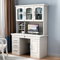 Chinese-style solid wood desk with bookshelf home student writing desk desk 1 2 meters bookcase one combination table