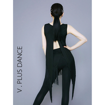 V PLUS DANCE high snow black tassel back split top top Latin DANCE exercise suit female DANCE suit