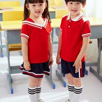 Kindergarten garden clothes summer 2020 summer new primary school uniform red pure cotton short-sleeved suit custom 