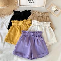 Summer 2021 new display slim height waist casual pants Women loose 100 lap pure color curbside floral shorts Broadlegged Pants Tide