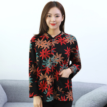 Elderly autumn womens coat plus fat increase warm old lady size plus velvet long sleeve cardigan jacket grandma dress