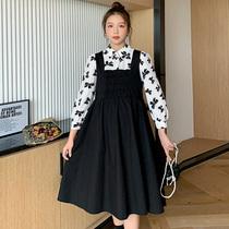 Pregnant woman autumn fashion long sleeve shirt strap skirt two-piece set 2021 new size loose dress set