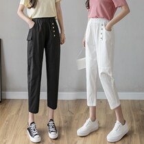South Korea seven-point cotton hemp pants children 2021 new summer thin loose linen casual high waist Haren pants