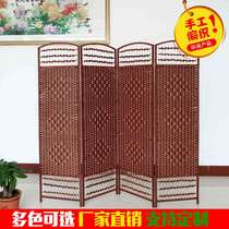 Grass woven handmade solid wood folding rattan woven screen partition Fashion hotel entrance Living room bedroom mobile folding screen simple