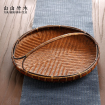 Mangosteen wood bamboo tea plate Handmade Japanese tea fruit plate Tea heart basket basket with simple storage tray