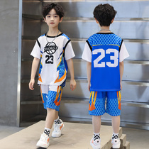 Boy short sleeve suit fake two basketball uniforms 2022 new thin summer mesh speed dry clothes children sports suit