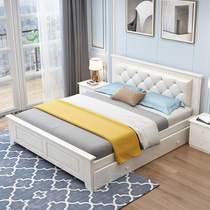 Bed modern simple solid wood soft bag bed 1 5 m double bed Master Bedroom 1 8M economy home Korean style idyllic bed