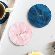 Blue Lotus home coaster paper tea cup holder thermal insulation cardboard creative feather marbled Northern European style home
