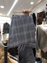 Yuanyuan recommends South Korea Dongdaemun retro plaid short skirt irregular hem skirt