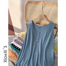 Little hikers) button 100 lap sleeveless blouse Women beating bottom pure color white harness vest female spring and summer lap wear outside