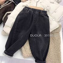 Children plus velvet jeans loose dad pants early autumn 2021 New Korean version of boys and girls warm thickened radish pants