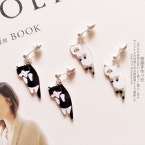 Japanese soft girl jewelry cute cute cute black and white cat cat earrings earrings without ear hole