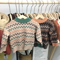  Childrens pullover plus velvet thickening female baby boy winter clothing new bottoming Korean childrens clothing trend childrens sweater baby