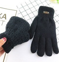 New upgrade thickened pure black line gloves Velvet warm mens and womens gloves winter knitted five-finger cotton thread