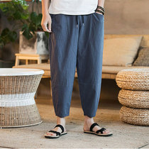 Summer ankle-length pants Mens Thin Haren Pants Thick Legs 9-point Pants Casual Pants Fat Men Plus Size Drawstring Carrot Pants Tide