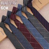 Korean version of narrow cotton tie men 6cm dress business leisure style professional work college style stripe grid tide Korea