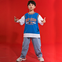 Childrens street dance suit hip-hop hiphop short-sleeved performance clothing boys loose performance clothing boys cowboy jazz dance
