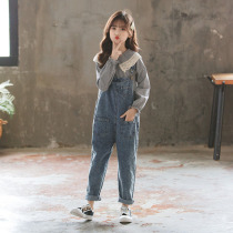 Internet celebrity childrens denim overalls 2022 spring new retro casual foreign style girls overalls jumpsuits