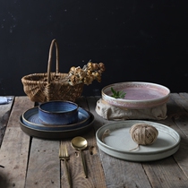 Japanese ceramic edge plate creative kiln change uneven disc retro home dish flat plate Western plate breakfast plate