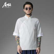 Zuo Du Chinese style mens New World sun Honglei same clothes Chinese retro collar shirt linen T-shirt men