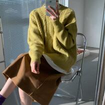 Baaty sheep fresh literary women avocado milkshake thickened handmade twist big sweater autumn and winter knitting