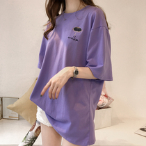 South Korea 2021 summer New embroidered short sleeve T-shirt female cotton loose versatile long Harajuku bf style top
