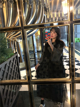 BORAKOO Korea Dongdaemun Qiura self-retention~good Korean~Gray big wave dot long dress lace suit