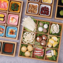 Bamboo and wood Jiugongge hot pot restaurant side dishes vegetable meatballs split platter snack snacks multi-grid tray