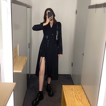 Black fried street Lions dress with slim Herbentresses DESIGN SENSE SKIRT AIR QUALITY LIGHT RIPENESS STYLE HIGH WAISTED LONG DRESS