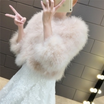 New Bride wedding dress woolen shawl ostrich fur coat winter long sleeve real hair thick warm Korean winter