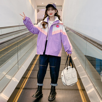 Girls autumn jackets 2022 new middle-aged childrens autumn and winter models three-in-one detachable jacket plus velvet top trendy