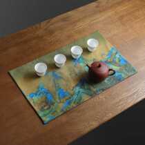 Tang and Song Dynasty tea affairs Qianli Jiangshan ancient painting cotton linen mat tea mat table flag tea ceremony double-sided incense pad small tea mat