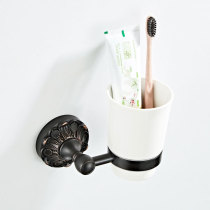 Flower Chassis Black Gargle Cup Single Cup Rack Black Ancient Bronze Color Copper Material Bathroom Hardware Pendant Single Cup