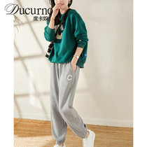 Ducurno Fall Fashion Plus Suede Thickened Sports Casual Suit Women Trendy Loose Sweatpants Two Sets