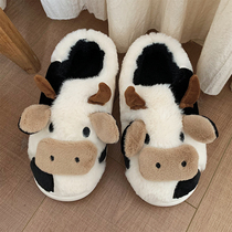 Winter girls heart home bedroom with non-slip warm all-bag with plush soft cute cow cotton slippers