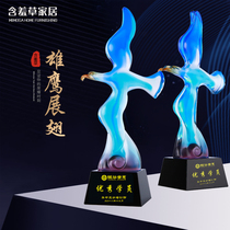 Glass trophy eagle wings crystal custom free lettering High-grade creative company annual meeting employee award gift