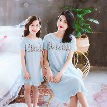 Girls night Dress Cotton mother and daughter summer children princess short-sleeved pajamas Cute parent-child dress girls thin home clothes