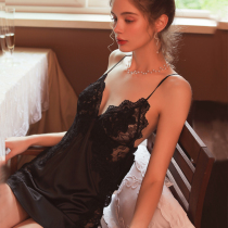 American and European Vimi sexy pajamas women Spring and Autumn Ice Silk seduction silk sling nightgown summer thin lace home clothes