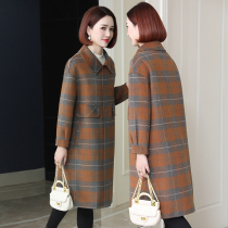 zqqz double-sided woolen coat womens long model 2021 new high-end slim plaid wool woolen cloth coat D362