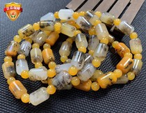 Yunnan natural jade yellow dragon jade water grass flower bracelet string road pass Buddha beads men and womens chain with certificate