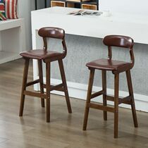American solid wood bar chair retro home bar stool European simple backrest bar chair front desk casual high stool
