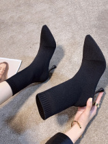 Womens shoes and boots 2019 spring and summer new all-match short boots pointed thin-heeled high-heeled Martin boots knitted elastic boots socks boots