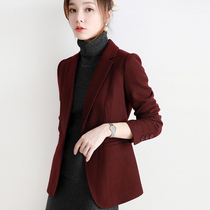 Wool blazer womens spring and autumn long-sleeved 2021 new Korean casual all-match small suit burgundy top