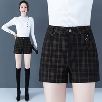 Gross shorts female autumn winter high waist plaid pants 2021 new Hons slim Nets boots pants 100 lap straight drum casual pants