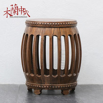 Northern old elm drum stool Chinese antique old pure solid wood embroidered round stool Ming and Qing classical dressing stool