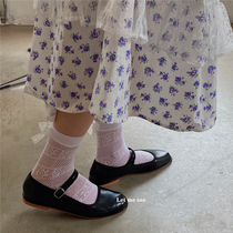 LET ME SEE summer thin suffix bow decorative mesh stockings ins tide hollow solid color short tube socks
